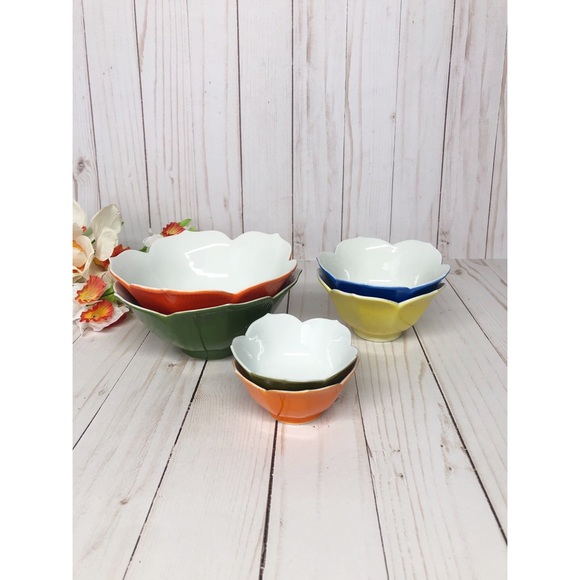 Vintage Japan Colored Stackable Lotus Bowls
